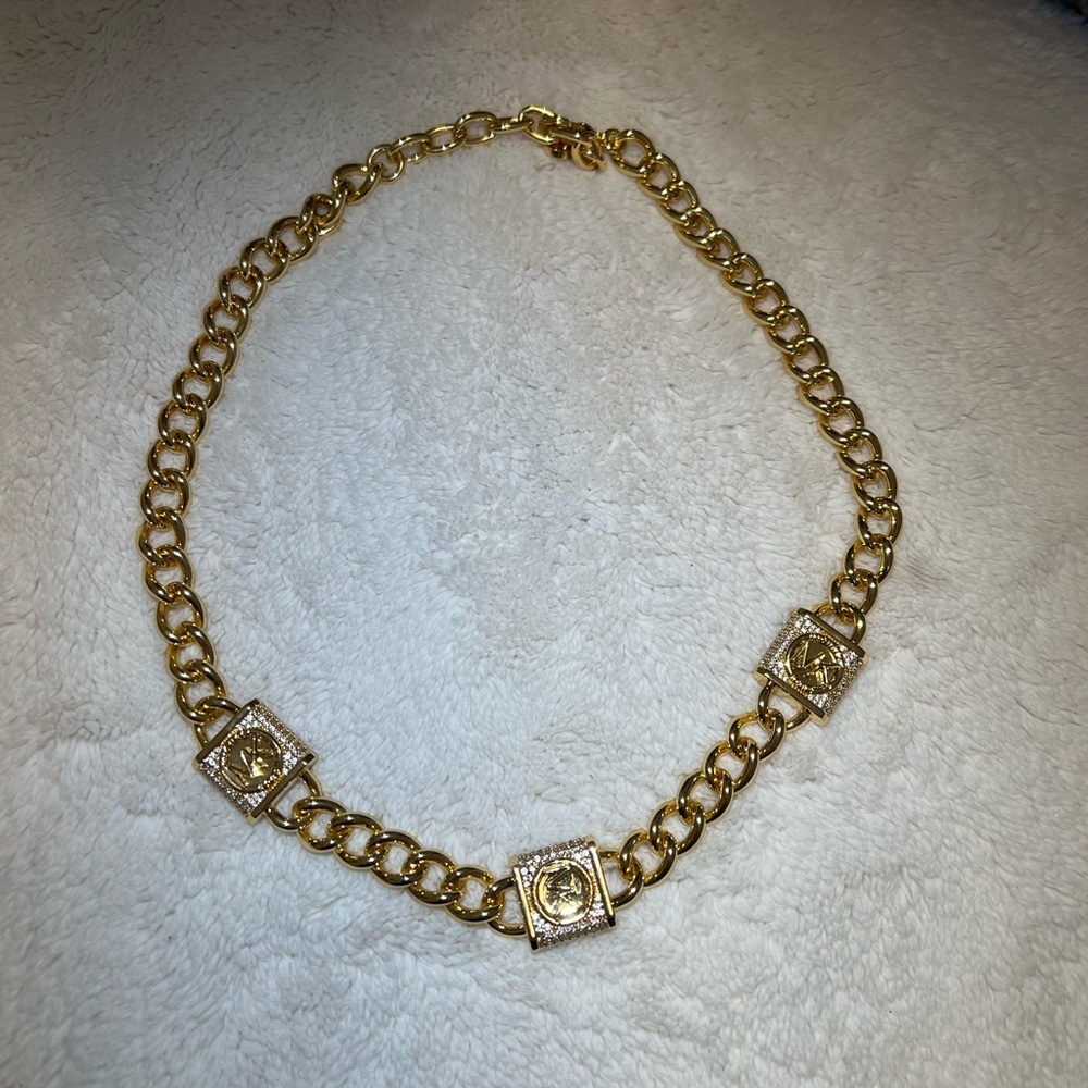 Precious Metal-Plated Brass Pavé Lock Trio Necklace